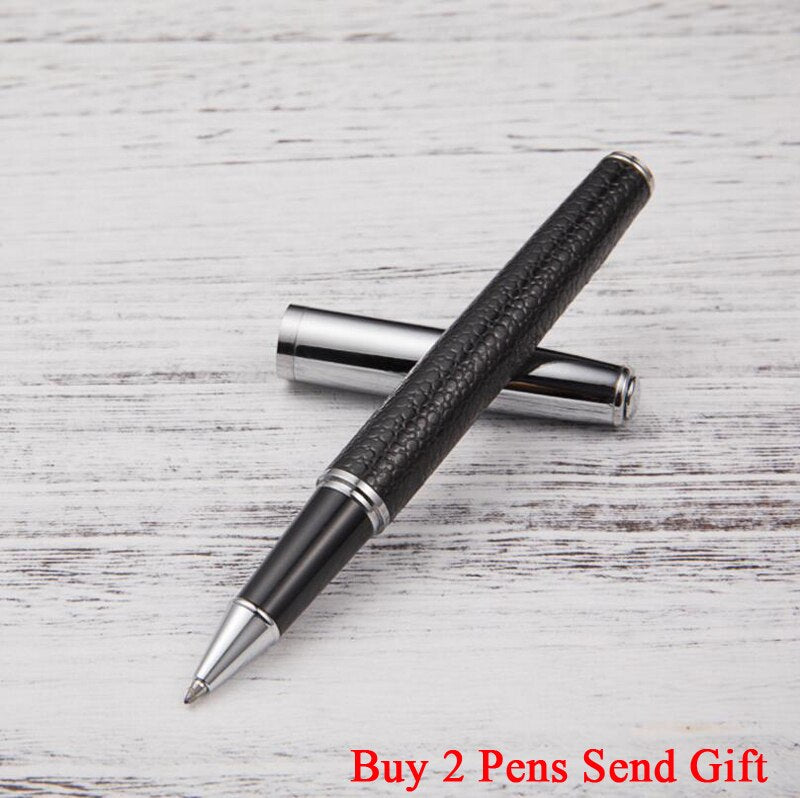 Hot Selling PU Leather Brand Metal Roller Ballpoint Pen Business Men Gift Writing Pen Buy 2 Send Gift