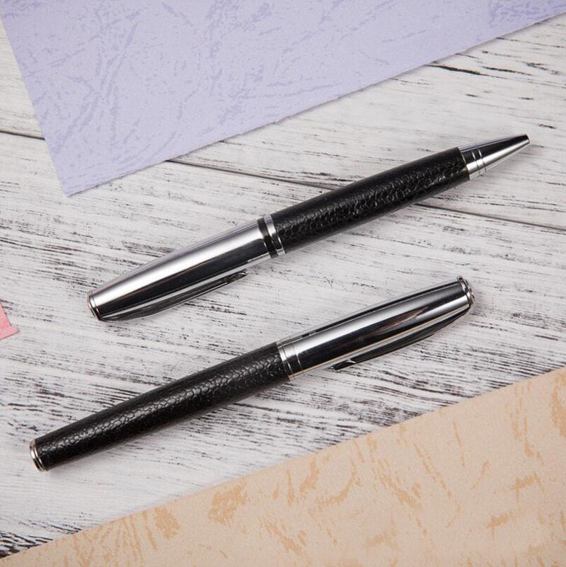 Hot Selling PU Leather Brand Metal Roller Ballpoint Pen Business Men Gift Writing Pen Buy 2 Send Gift