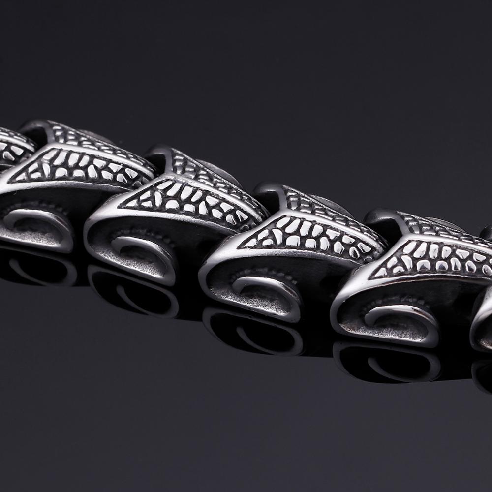 Fongten Vintage Dragon Black Stainless Steel Bracelet Punk Mens Bracelets Bangles Fashion Jewelry