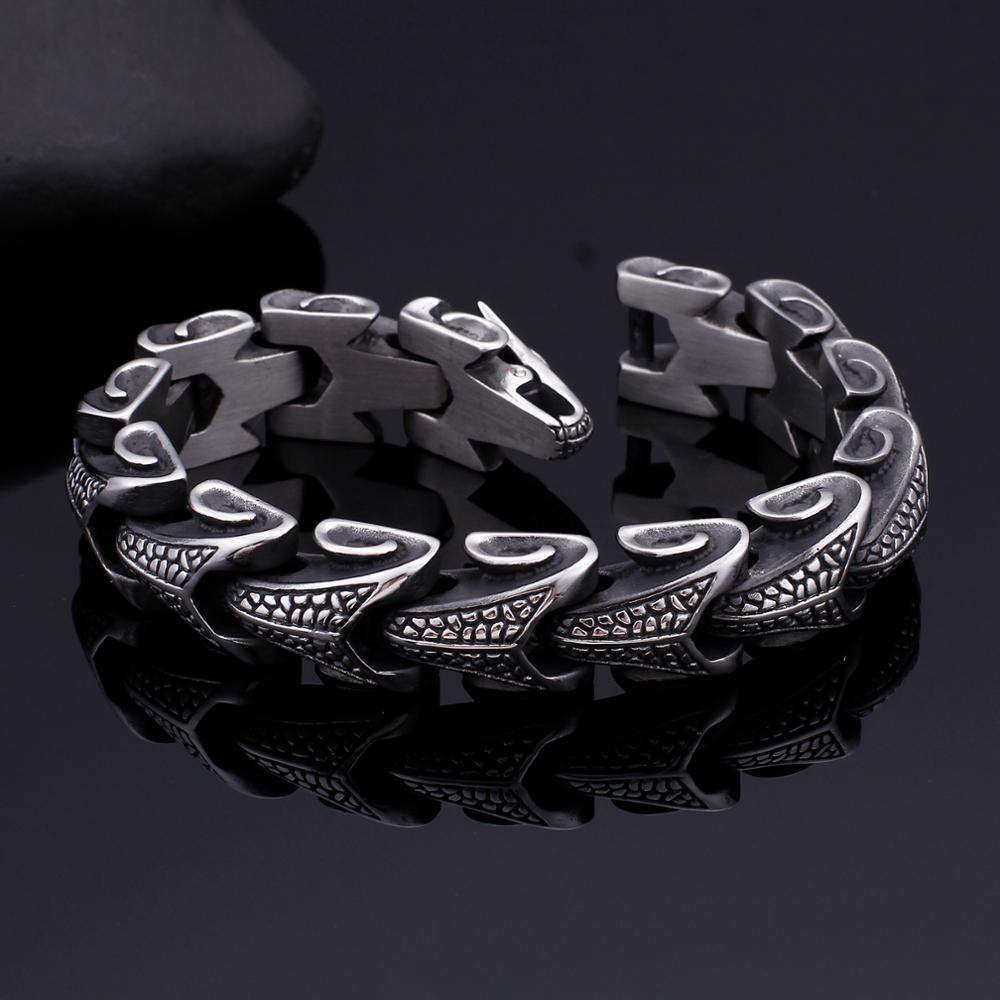 Fongten Vintage Dragon Black Stainless Steel Bracelet Punk Mens Bracelets Bangles Fashion Jewelry