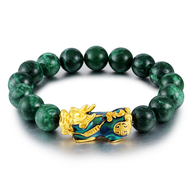 Feng Shui bracciale da uomo con perline di preghiera fortunate per uomo donna cinturino Color oro Pixiu ricchezza e buona fortuna che cambia bracciali