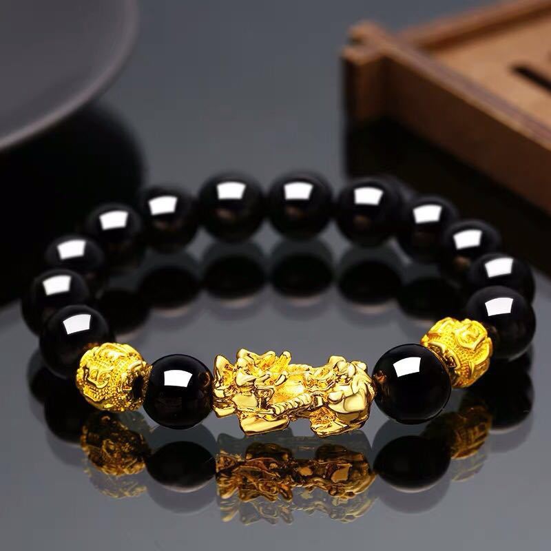 Feng Shui bracciale da uomo con perline di preghiera fortunate per uomo donna cinturino Color oro Pixiu ricchezza e buona fortuna che cambia bracciali