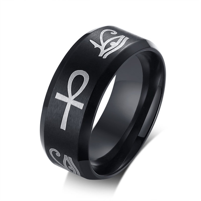 Vnox 8mm Men Ring Stainless Steel Wedding Jewelry Horus Anka Bible Medical