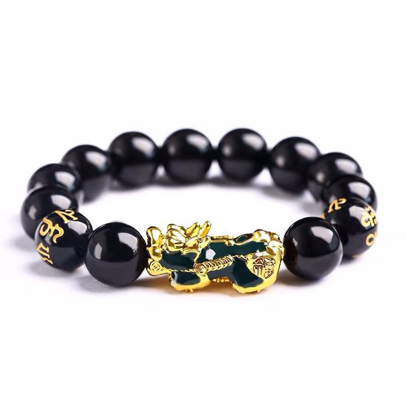 Feng Shui bracciale da uomo con perline di preghiera fortunate per uomo donna cinturino Color oro Pixiu ricchezza e buona fortuna che cambia bracciali