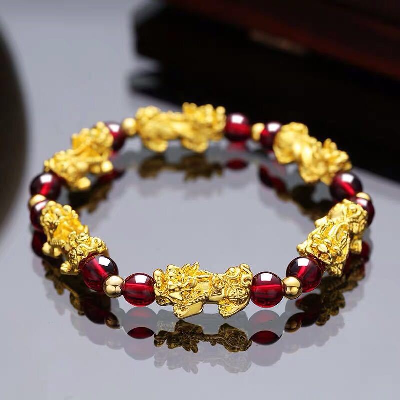 Feng Shui bracciale da uomo con perline di preghiera fortunate per uomo donna cinturino Color oro Pixiu ricchezza e buona fortuna che cambia bracciali