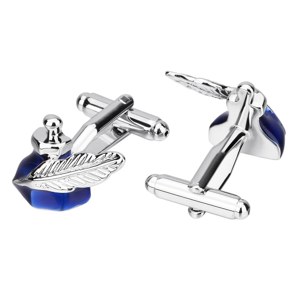 SAVOYSHI Retro Europe Blue Ink tank Cufflinks for Mens Business Shirts Gift High quality Feather Cuff links Free engraving Name