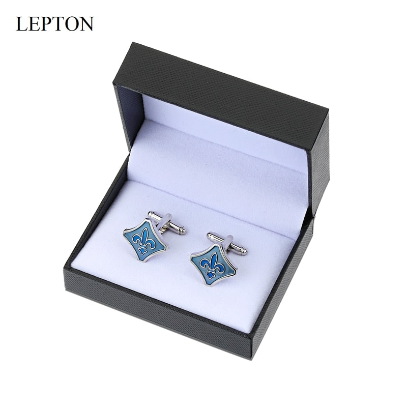 Hot Fleur De Lis Cufflinks for Mens Blue Fleur-De-Lis Cufflink /Father&#39;s Day/Lover/Friends/Wedding/Anniversaries/Birthdays Gift