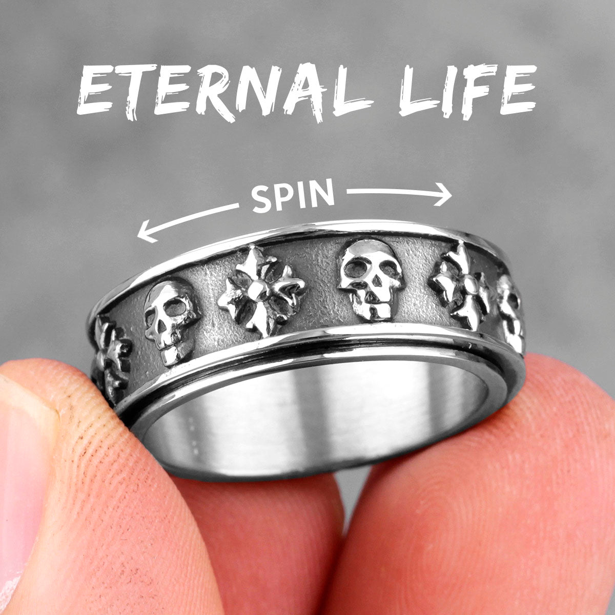 Cross Skull Retro Rotatable Stainless Steel Mens Rings Punk Hip Hop for Male Boyfriend Biker Jewelry Creativity Gift Wholesale