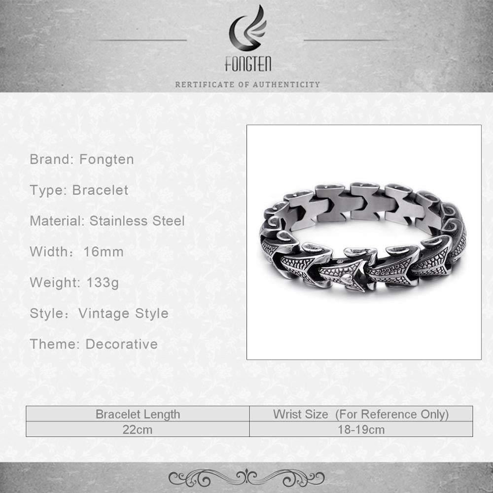 Fongten Vintage Dragon Black Stainless Steel Bracelet Punk Mens Bracelets Bangles Fashion Jewelry