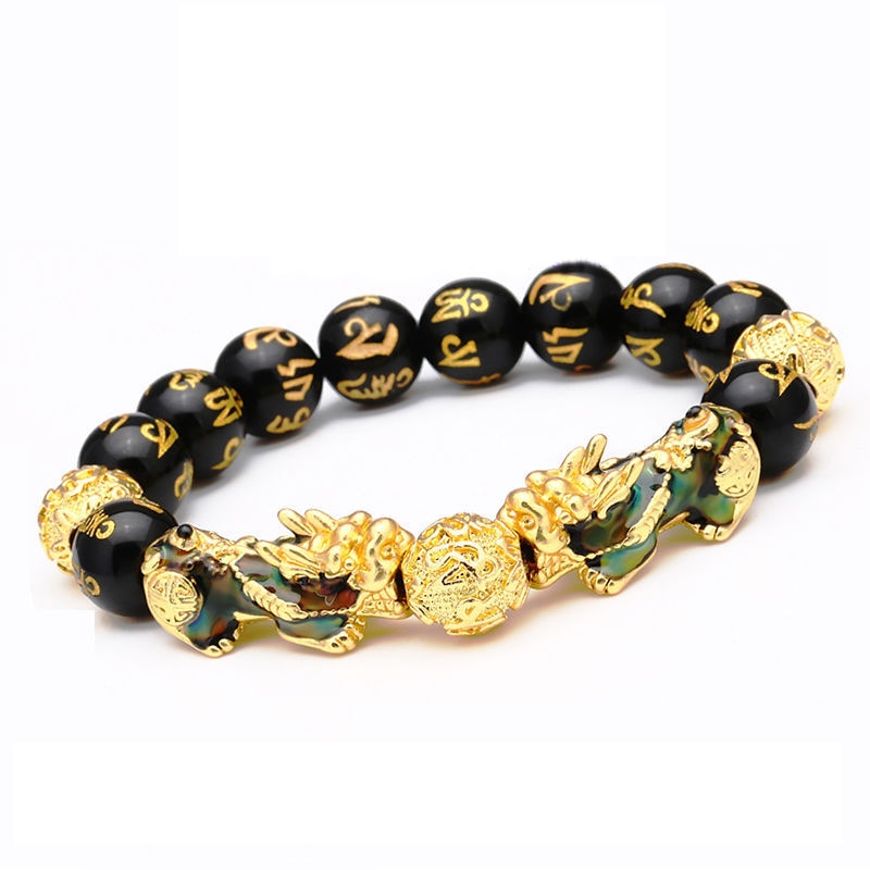 Feng Shui bracciale da uomo con perline di preghiera fortunate per uomo donna cinturino Color oro Pixiu ricchezza e buona fortuna che cambia bracciali