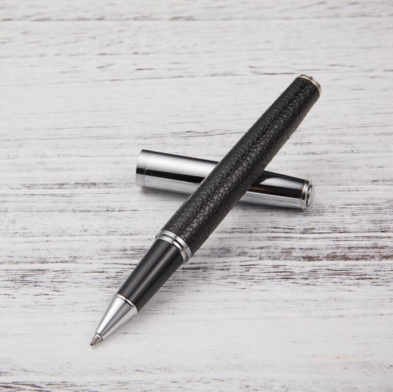 Hot Selling PU Leather Brand Metal Roller Ballpoint Pen Business Men Gift Writing Pen Buy 2 Send Gift