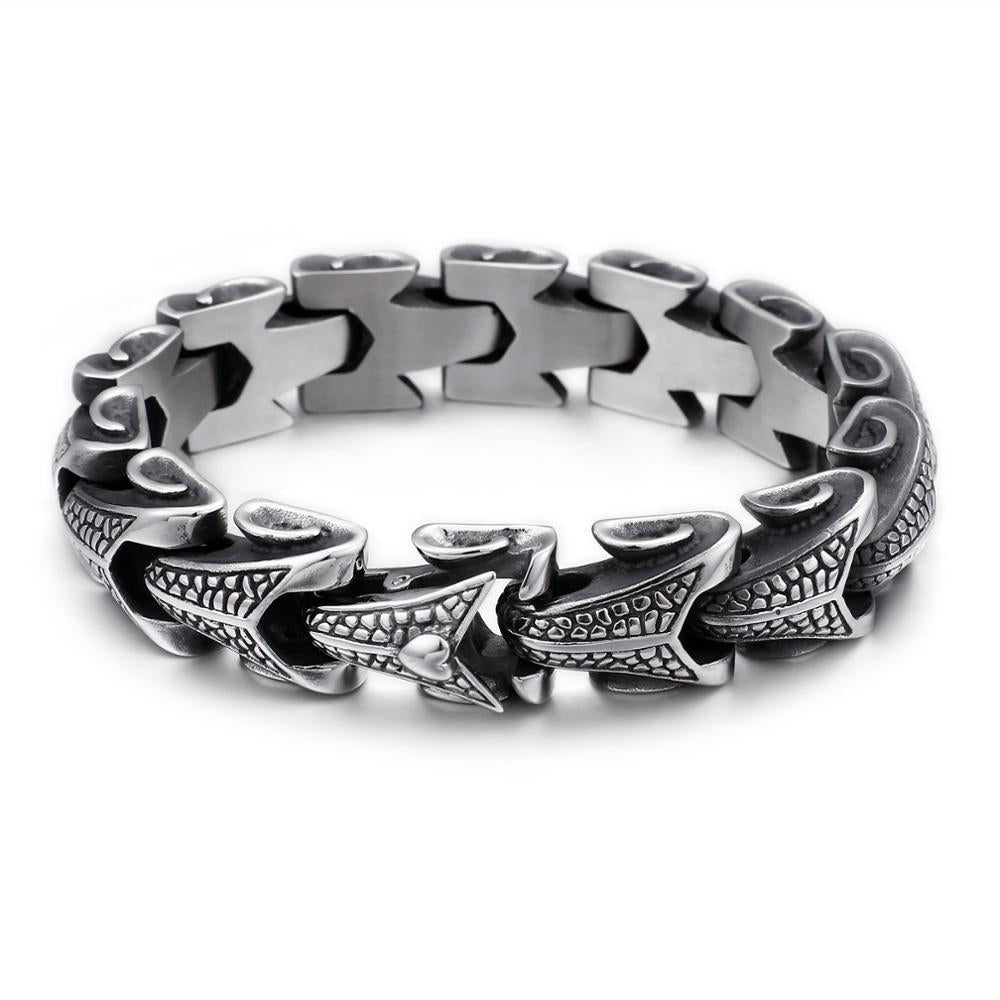 Fongten Vintage Dragon Black Stainless Steel Bracelet Punk Mens Bracelets Bangles Fashion Jewelry