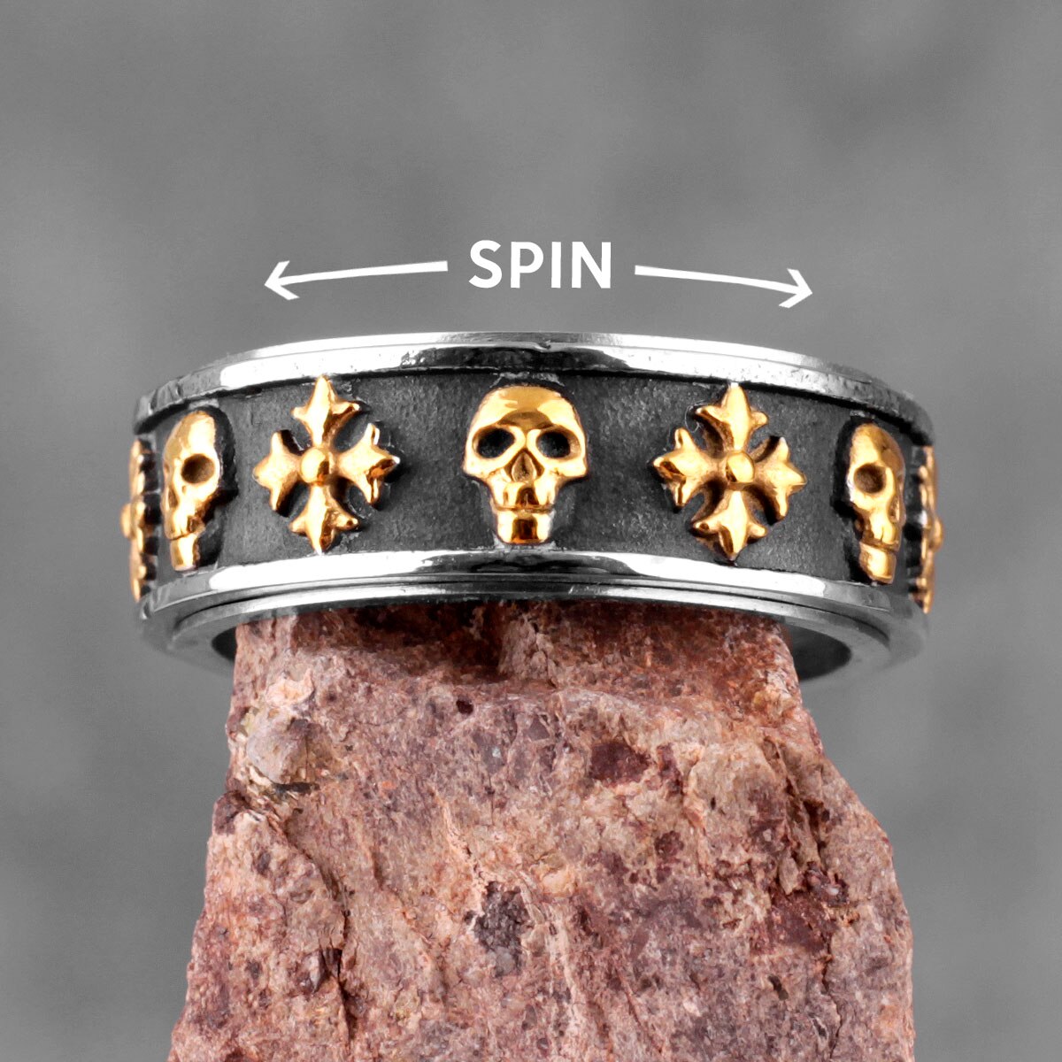 Cross Skull Retro Rotatable Stainless Steel Mens Rings Punk Hip Hop for Male Boyfriend Biker Jewelry Creativity Gift Wholesale