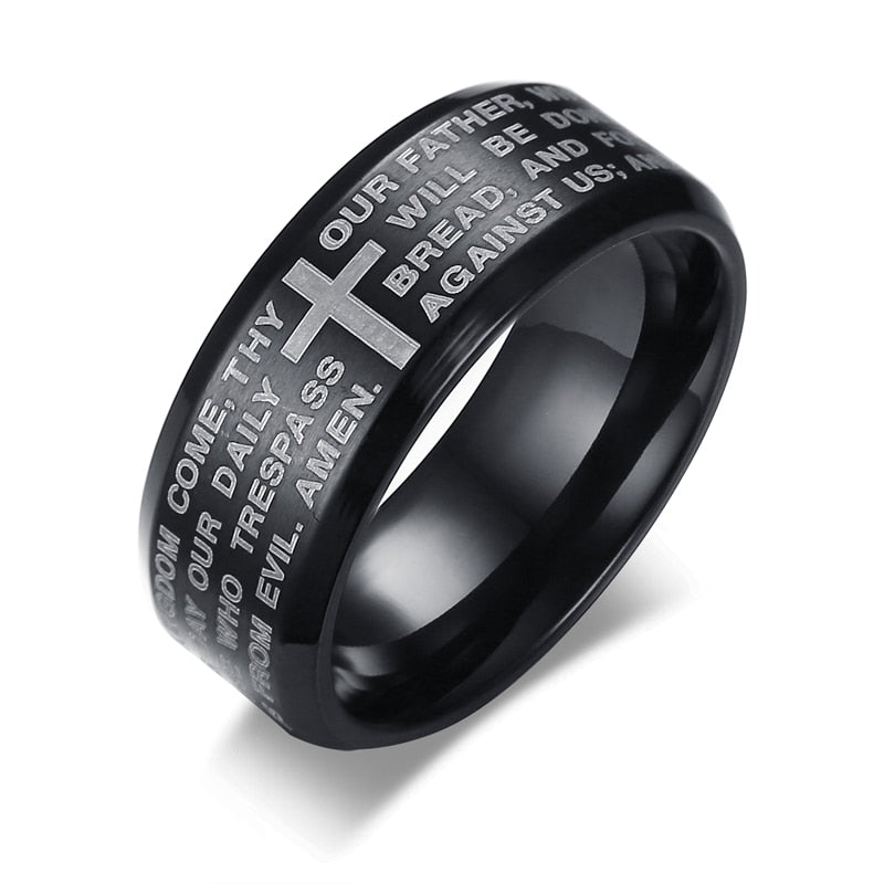 Vnox 8mm Men Ring Stainless Steel Wedding Jewelry Horus Anka Bible Medical