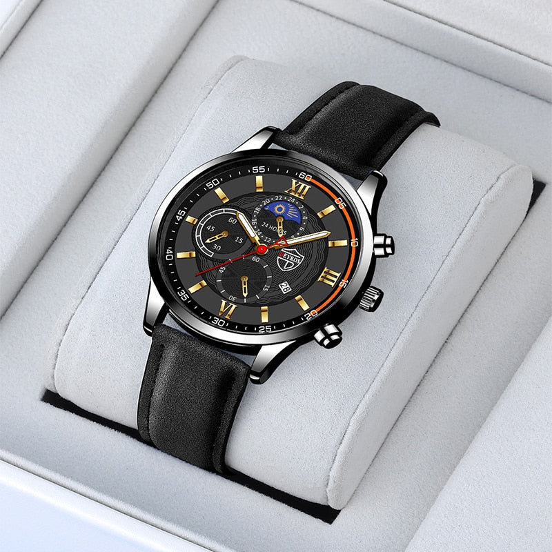 Fashion Mens Sports Watches Man Business Quartz Wristwatch Luxury Black Leather Bracelet Men Casual Luminous Clock Watch