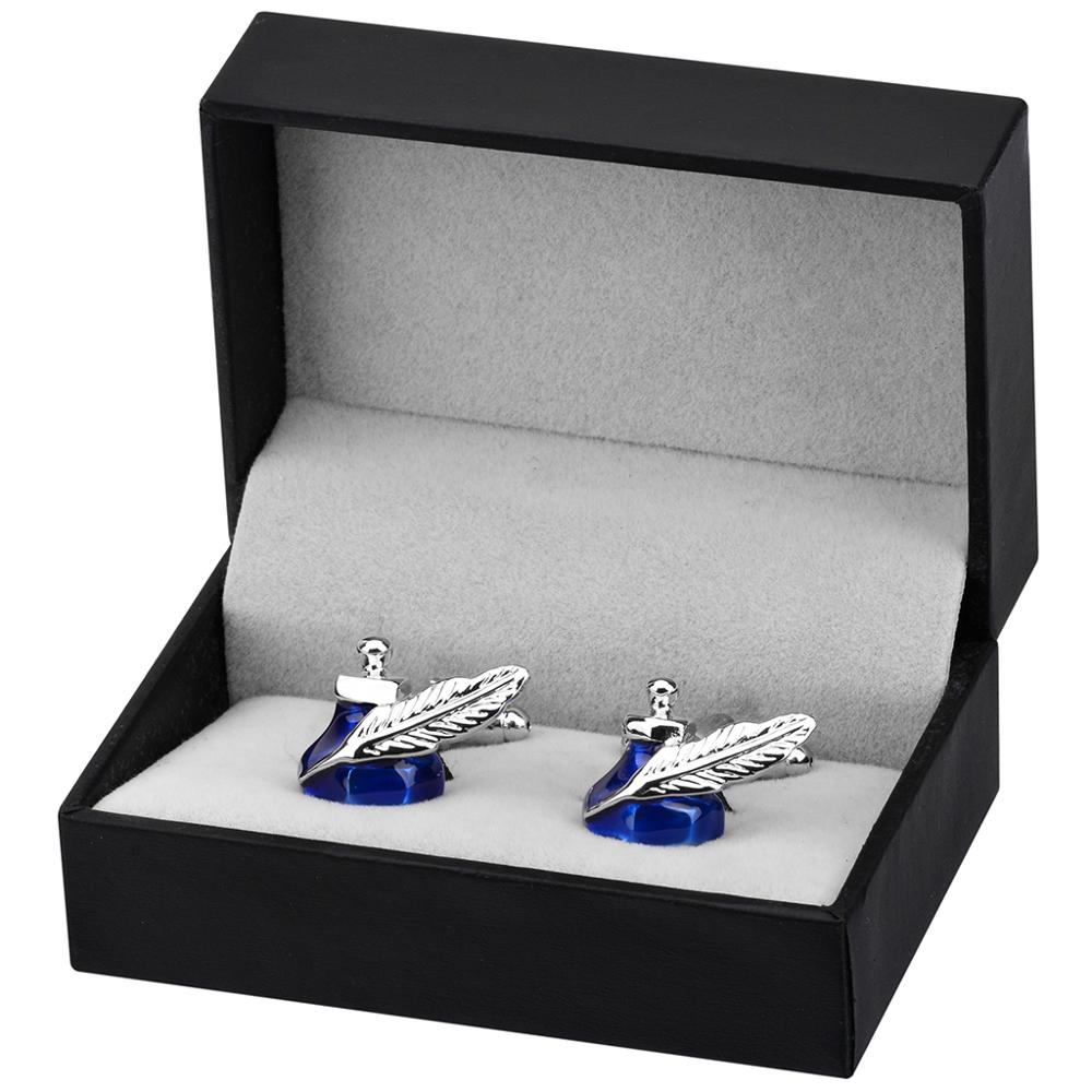 SAVOYSHI Retro Europe Blue Ink tank Cufflinks for Mens Business Shirts Gift High quality Feather Cuff links Free engraving Name