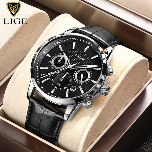 2023 New Mens Watches LIGE Top Brand Luxury Leather Casual Quartz Watch Men&#39;s Sport Waterproof Clock Watch Relogio Masculino+Box