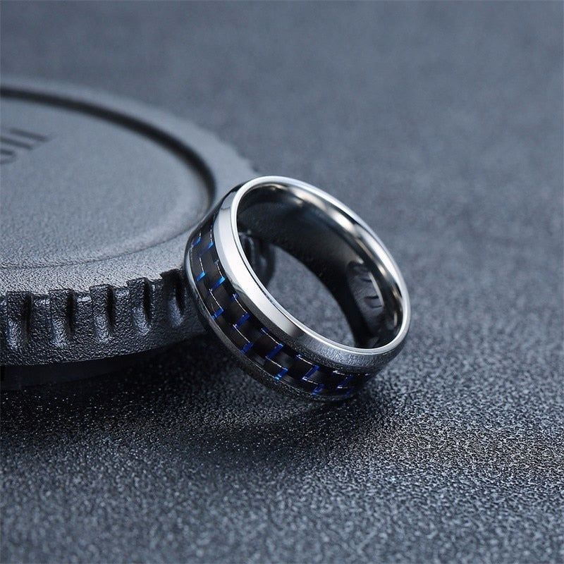 Vnox Twelve Constellations Rings for Men Women 8mm Stainless Steel Anel Male Classic Carbon Fiber 12 Horoscope Ring