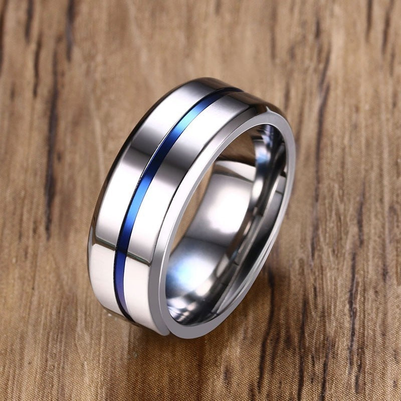 Vnox 6/8mm Black Ring for Men Women Groove Rainbow Stainless Steel Wedding Bands Trendy Fraternal Rings Casual Male Jewelry