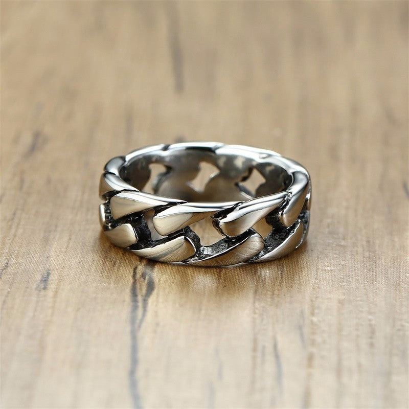 7MM Men Stainless Steel Ring for Men&#39;s Bands Hollow Hard Curb Link Chain Biker Ring