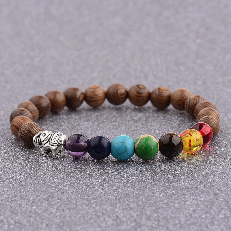 2020 Mens Natural Wooden&amp;Buddha Beaded Bracelet 7 Chakra Yoga Meditation Bracelet Colorful Bracelets For Women ABJ002