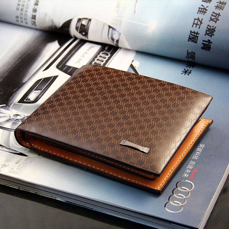 New Brand Plaid Designer Short Men&#39;s Wallets Leather Purse For Male With Card Holder Man Money Bag