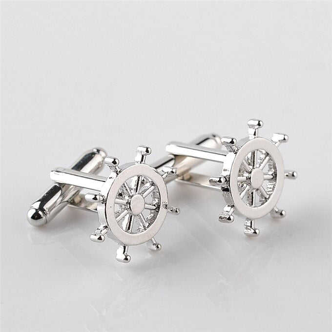 Silver Color Rudder Cufflinks High Quality Luxury Men Cuff Button Personality captain French Men's Shirt CuffLinks skipper