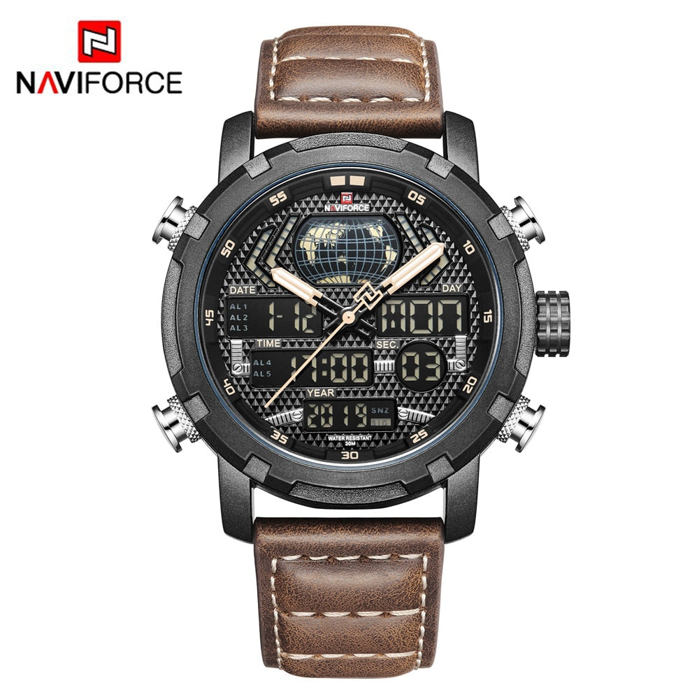 NAVIFORCE Mens Watches To Luxury Brand Men Leather Sports Watches Men&#39;s Quartz LED Digital Clock Waterproof Military Wrist Watch