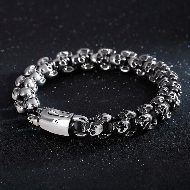 Fongten Vintage Skull Stainless Steel Bracelets For Men Black Punk Steleton Link Chian Mens Bracelet Fashion Accessoires Jewelry