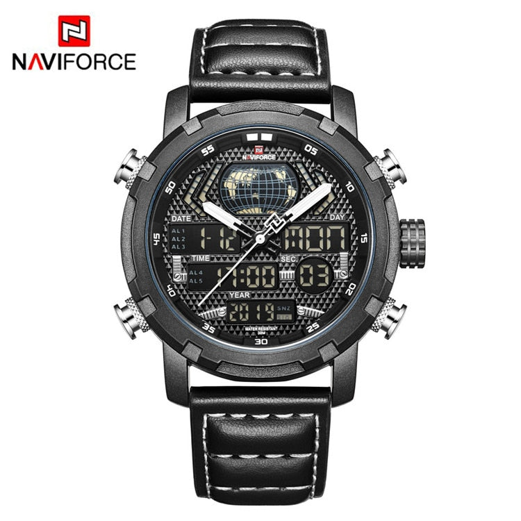 NAVIFORCE Mens Watches To Luxury Brand Men Leather Sports Watches Men&#39;s Quartz LED Digital Clock Waterproof Military Wrist Watch