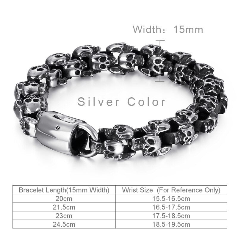 Fongten Vintage Skull Stainless Steel Bracelets For Men Black Punk Steleton Link Chian Mens Bracelet Fashion Accessoires Jewelry