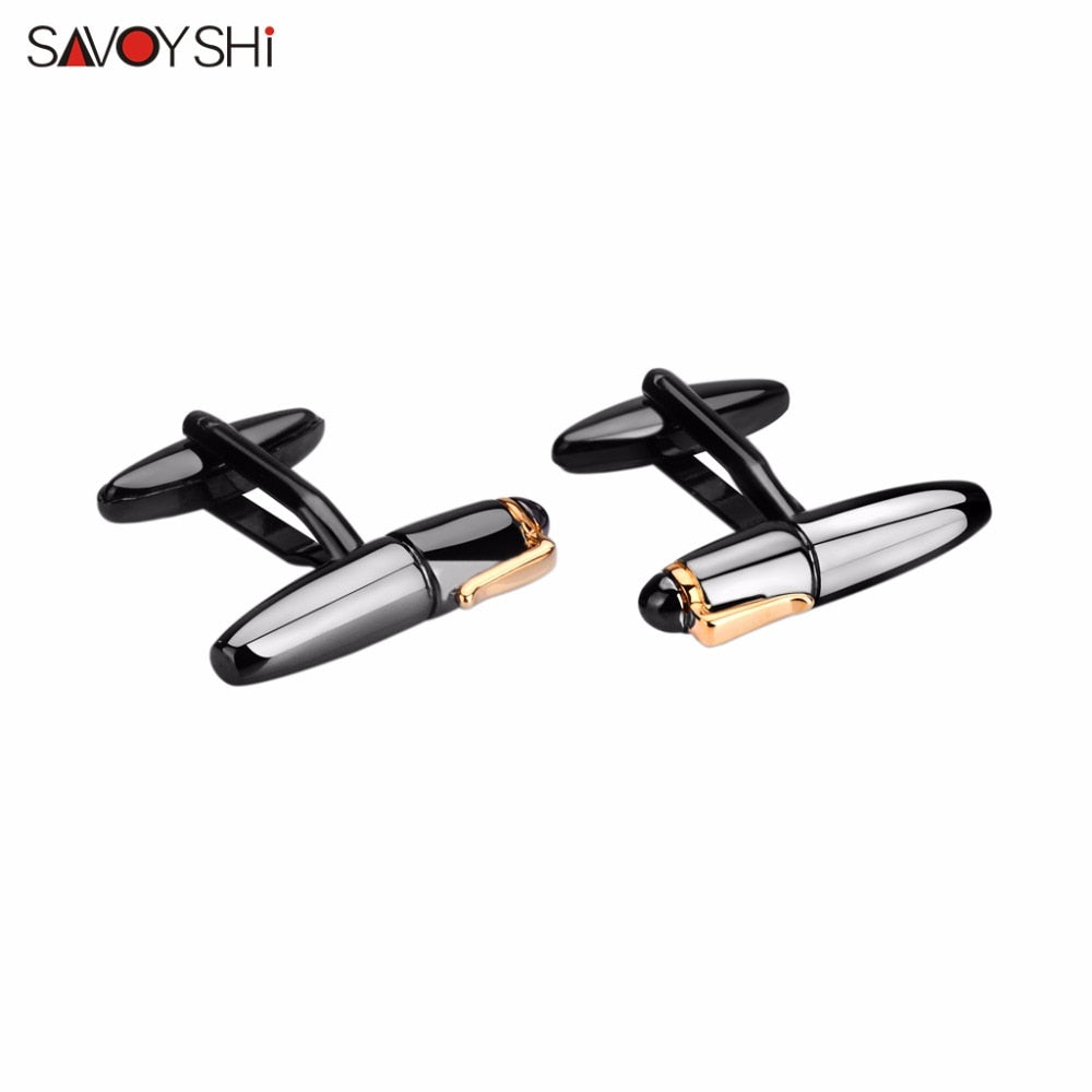 SAVOYSHI Fashion Pen Cufflinks for Mens Shirt Cuff bottons High Quality Black Cuff links Business Gift Brand Men Jewelry Design