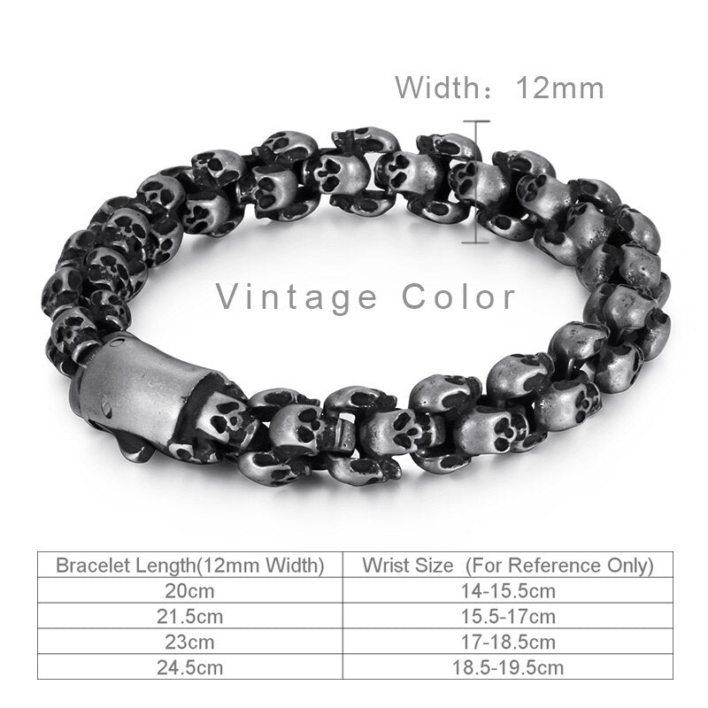 Fongten Vintage Skull Stainless Steel Bracelets For Men Black Punk Steleton Link Chian Mens Bracelet Fashion Accessoires Jewelry