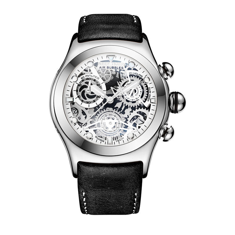 Reef Tiger/RT Mens Sport Watches with Chronograph Skeleton Dial Date Three Counters Steel Watch RGA792