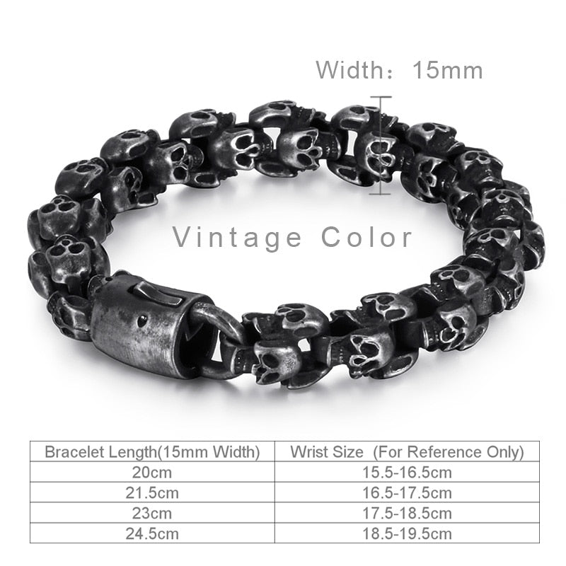 Fongten Vintage Skull Stainless Steel Bracelets For Men Black Punk Steleton Link Chian Mens Bracelet Fashion Accessoires Jewelry