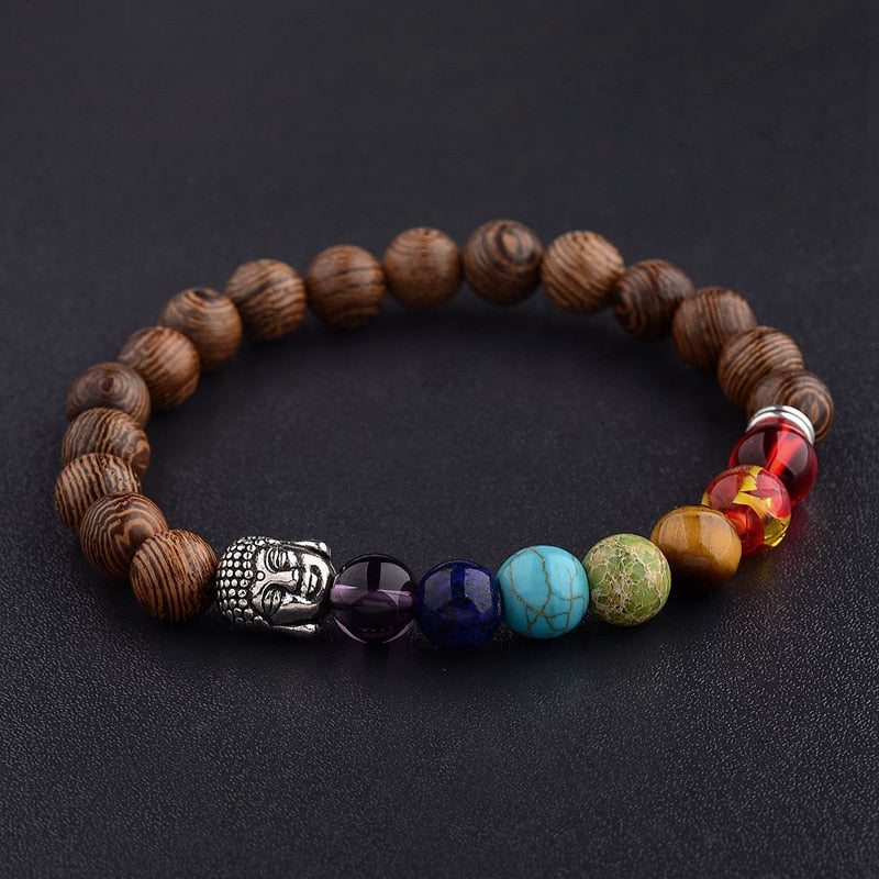 2020 Mens Natural Wooden&amp;Buddha Beaded Bracelet 7 Chakra Yoga Meditation Bracelet Colorful Bracelets For Women ABJ002