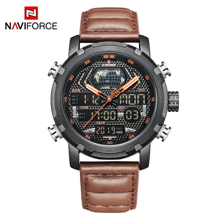 NAVIFORCE Mens Watches To Luxury Brand Men Leather Sports Watches Men&#39;s Quartz LED Digital Clock Waterproof Military Wrist Watch