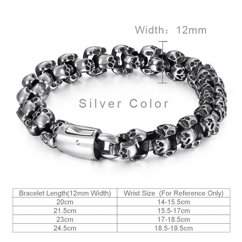 Fongten Vintage Skull Stainless Steel Bracelets For Men Black Punk Steleton Link Chian Mens Bracelet Fashion Accessoires Jewelry