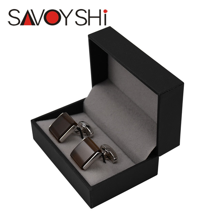 SAVOYSHI Shirt Cufflinks for Mens High Quality square brown Stone Cuff Links Brand Jewelry Special Gift Free Engraving Name