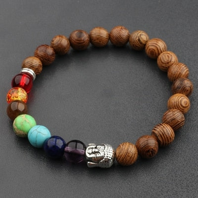 2020 Mens Natural Wooden&amp;Buddha Beaded Bracelet 7 Chakra Yoga Meditation Bracelet Colorful Bracelets For Women ABJ002