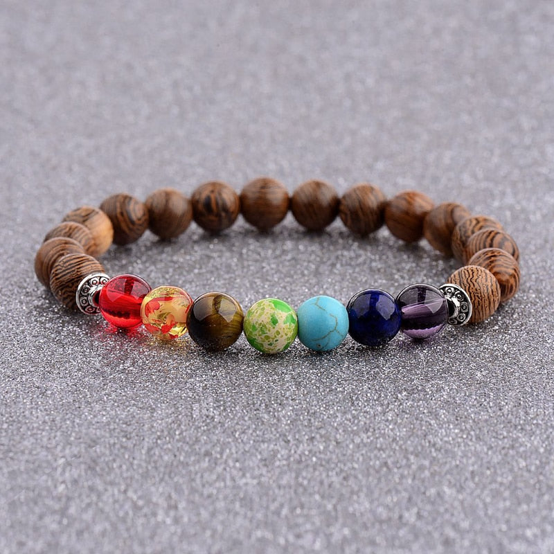 2020 Mens Natural Wooden&amp;Buddha Beaded Bracelet 7 Chakra Yoga Meditation Bracelet Colorful Bracelets For Women ABJ002