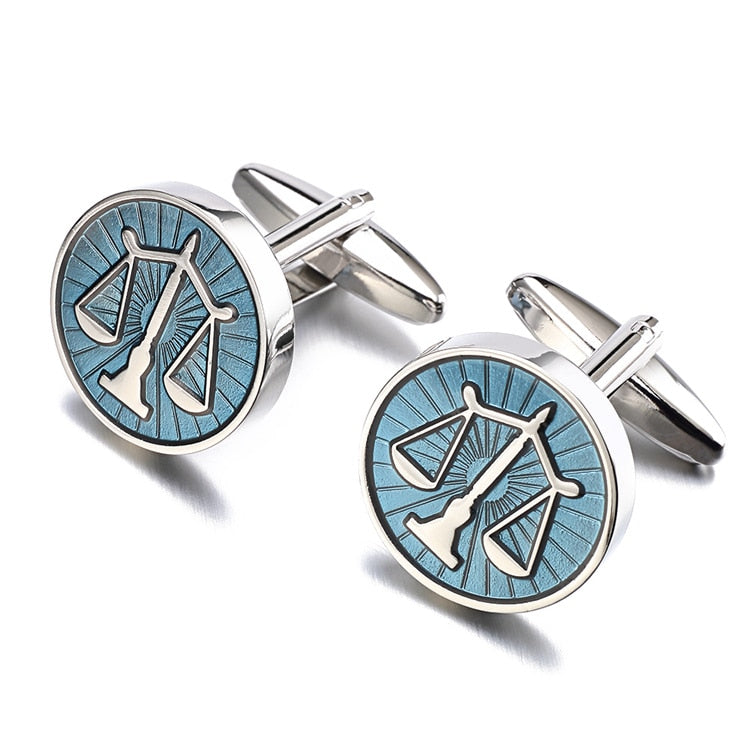 Hot Sale Libra Scales Cufflinks Lepton Stainless Steel Round balance Cuff links for Mens Shirt Studs Gift Lawyer Relojes gemelos