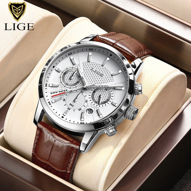 2023 New Mens Watches LIGE Top Brand Luxury Leather Casual Quartz Watch Men&#39;s Sport Waterproof Clock Watch Relogio Masculino+Box