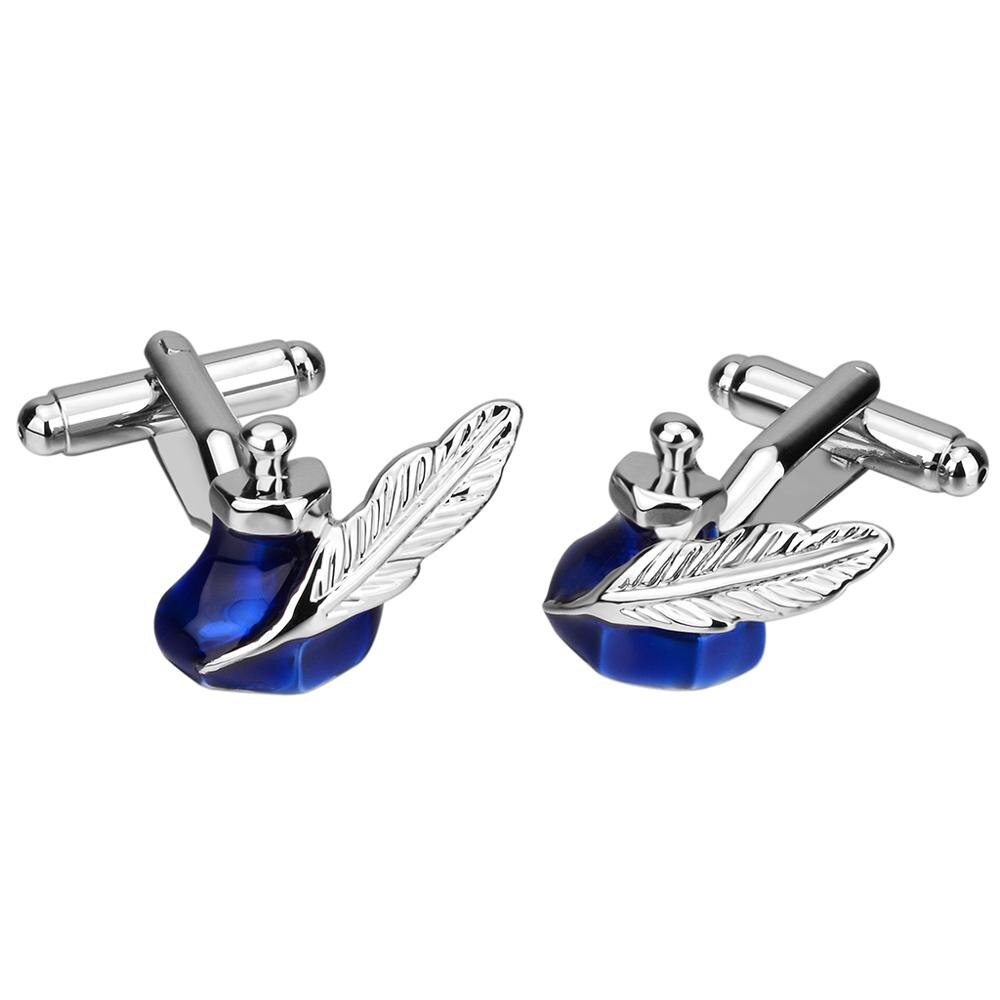 SAVOYSHI Retro Europe Blue Ink tank Cufflinks for Mens Business Shirts Gift High quality Feather Cuff links Free engraving Name