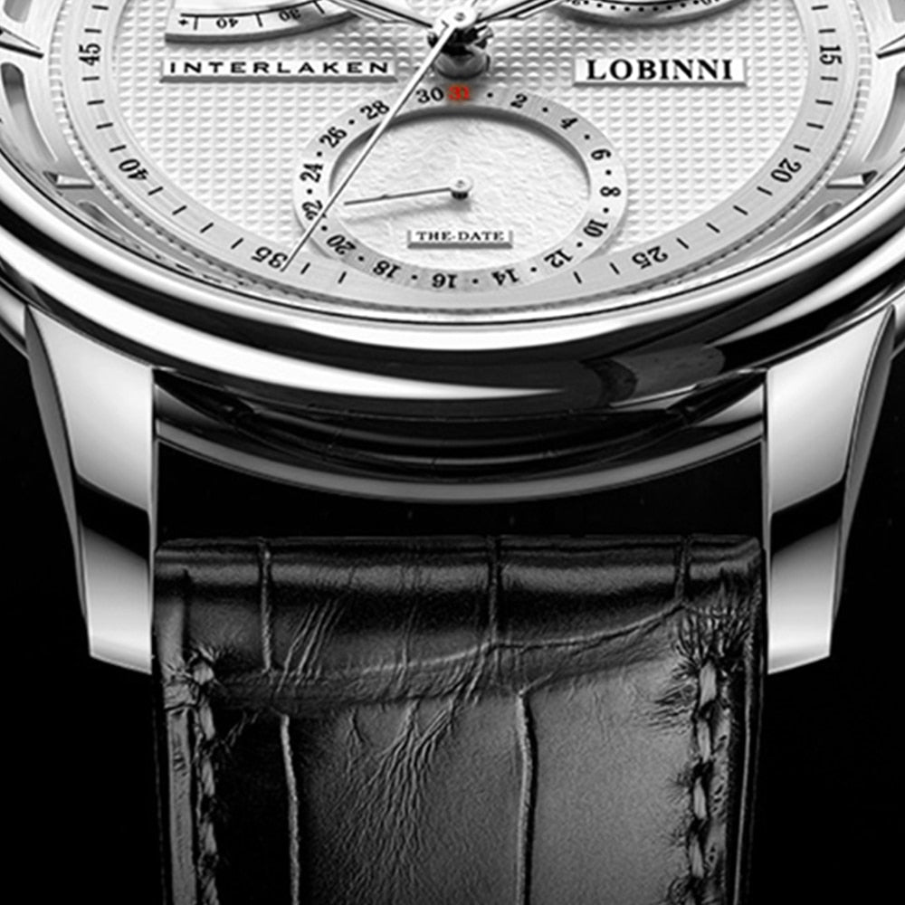 Lobinni Moon Phase Seagull Watch Mechanical Automatic Watches Mens Business Water Resistant Tianjin Movement Male Wristwatch