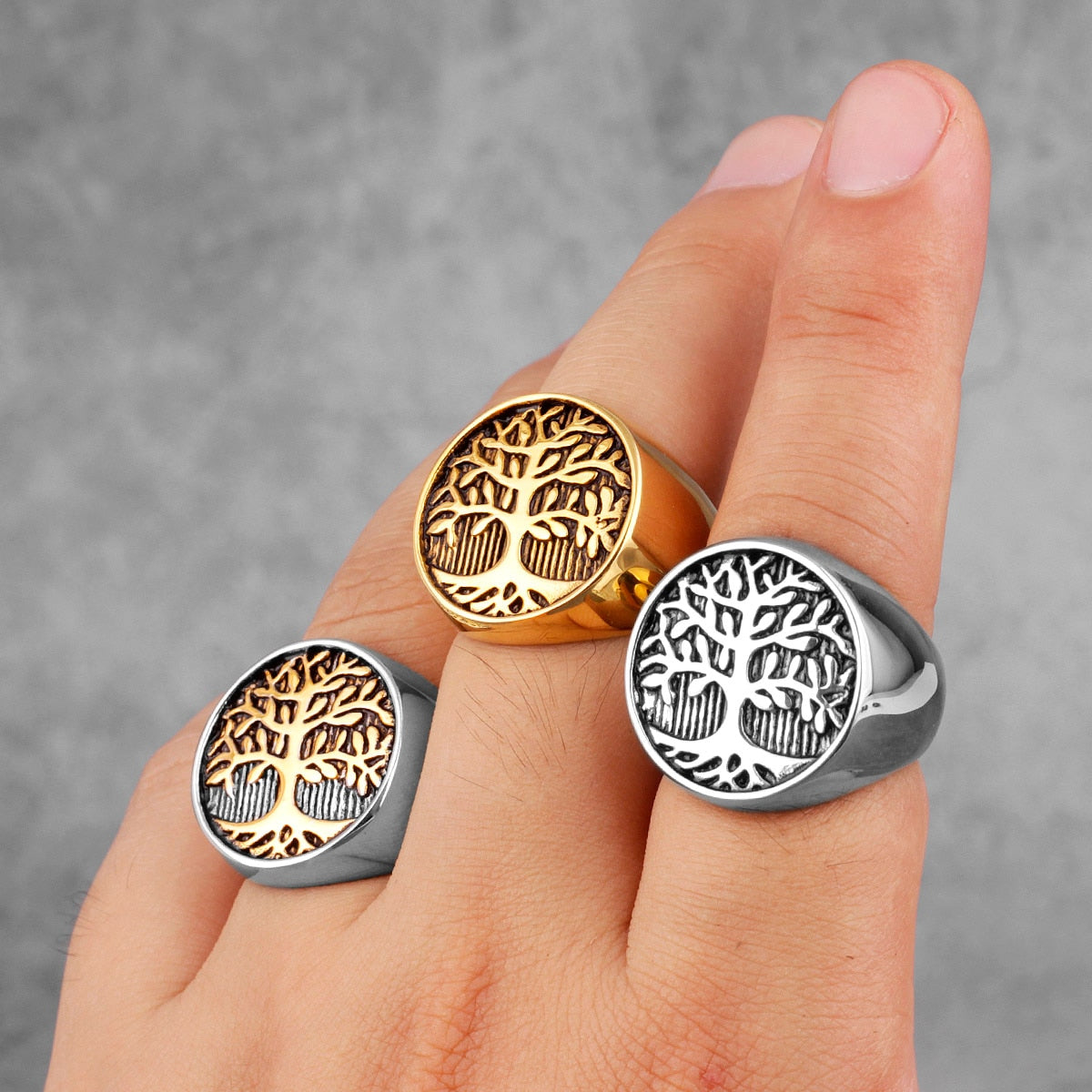 Tree of Life Amulet Stainless Steel Mens Rings Simple Elegant Charm for Male Boyfriend Biker Jewelry Creativity Gift Wholesale