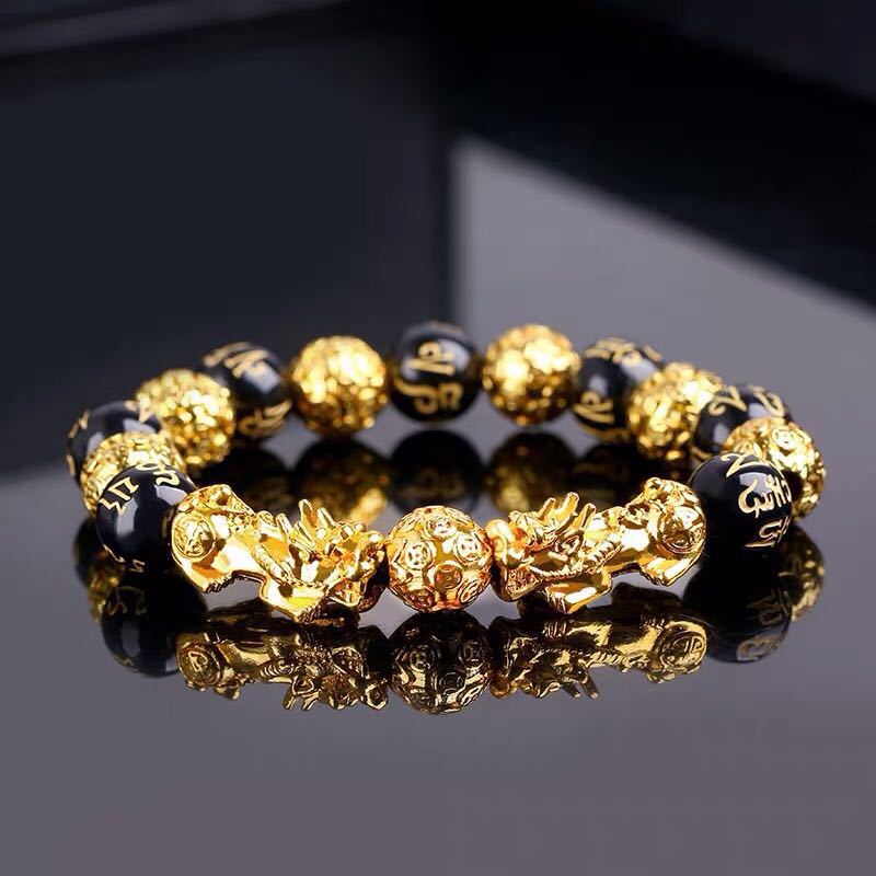 Feng Shui bracciale da uomo con perline di preghiera fortunate per uomo donna cinturino Color oro Pixiu ricchezza e buona fortuna che cambia bracciali