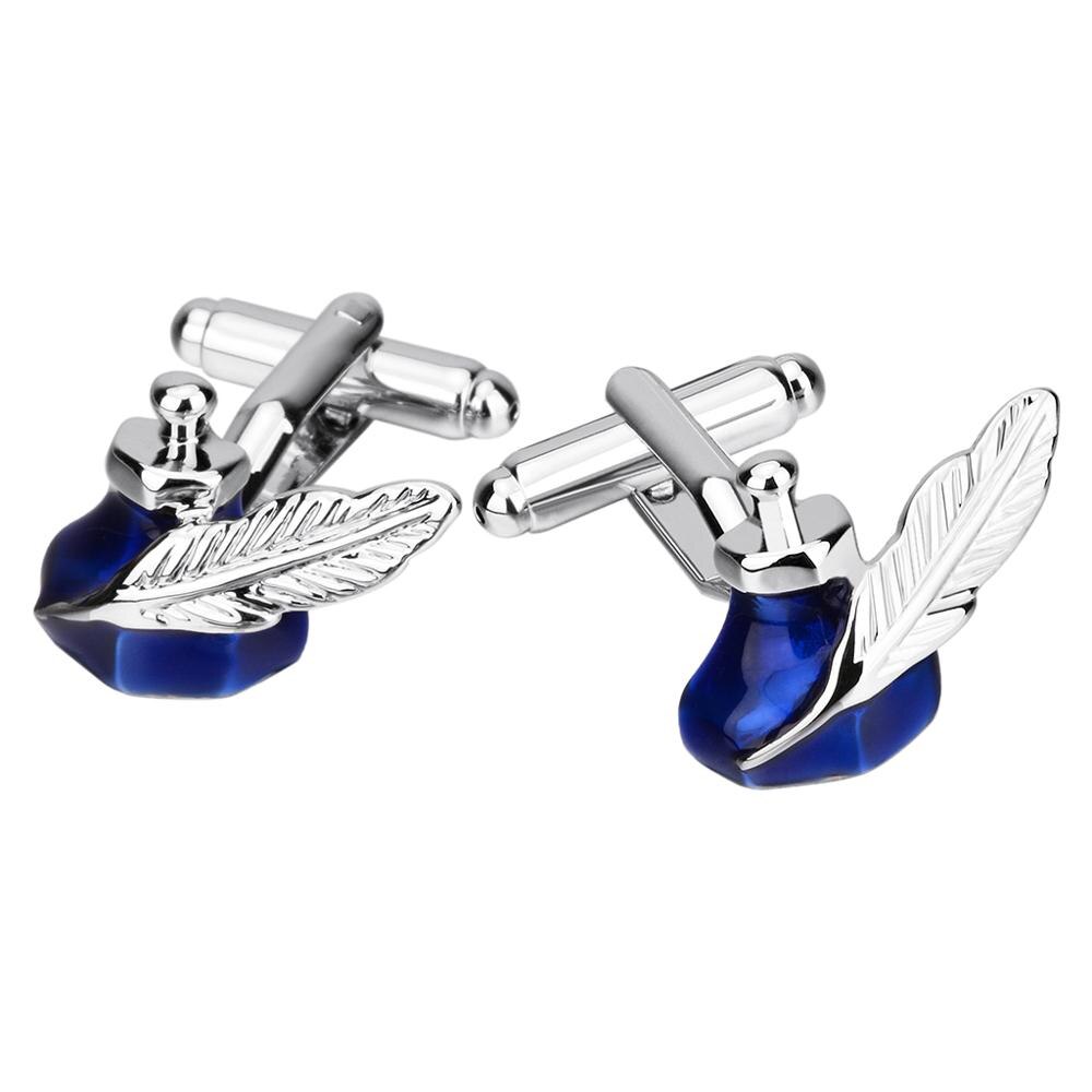 SAVOYSHI Retro Europe Blue Ink tank Cufflinks for Mens Business Shirts Gift High quality Feather Cuff links Free engraving Name