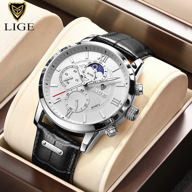 2023 New Mens Watches LIGE Top Brand Luxury Leather Casual Quartz Watch Men&#39;s Sport Waterproof Clock Watch Relogio Masculino+Box