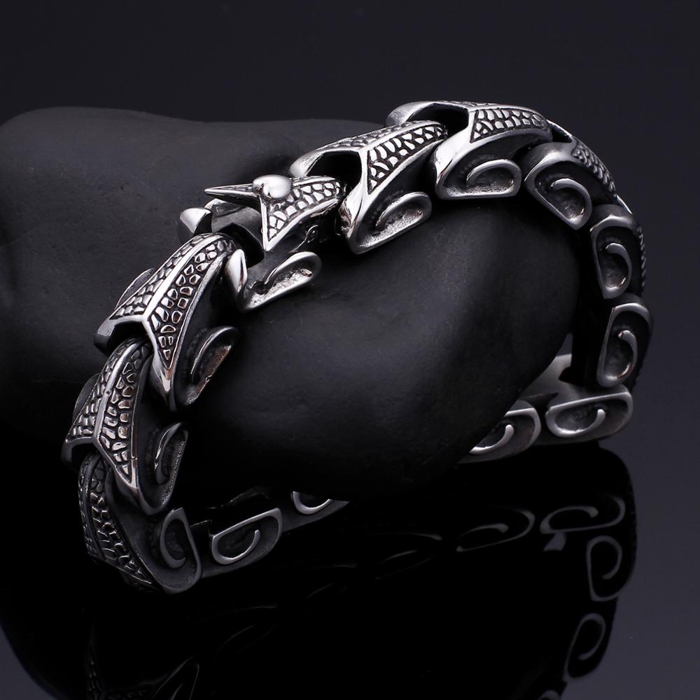 Fongten Vintage Dragon Black Stainless Steel Bracelet Punk Mens Bracelets Bangles Fashion Jewelry